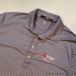RLX Ralph Lauren Golf Wicking Purple Gray Striped Men's L Stretch Polo Shirt